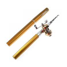 Ris Golden Mini Saku Alumunium Alloy Pena Ikan Kail Pancing Joran dengan Baitcasting Reel