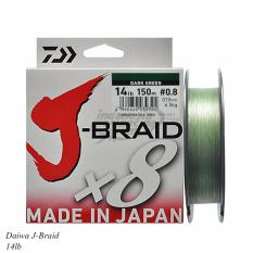 Senar Pancing PE Daiwa J-Braid X8 PE-0.8 Ukuran 14 Lbs
