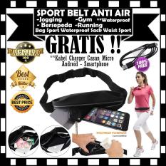 Flash Sale !! Sport Belt Waterproof Tas Pinggang Olahraga Dompet Smartphone Premium High Quality Running / Bersepeda / Jogging / Jalan Santai - Hitam - GRATIS Kabel Charger Micro Android