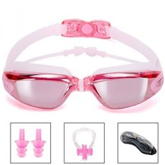 Swim Goggles, Clear Swimming Goggles with Built-In Ear Plugs Anti Fog UV Protection No Leaking Triathlon Mirrored Swim glasses w - intl