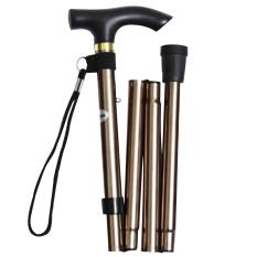 Unisex Woman Men Portable Folding Collapsible Cane Travel Walking Hiking Mountain Climbing Stick Non-slip Adjustable Aluminum Alloy Foldable Crutch with Comfortable Handle for Old Gentleman or Lady Golden