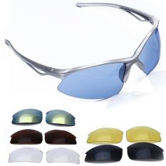 UV400 Perlindungan Outdoor Sports Kacamata Kacamata Kacamata Matahari dengan 5 Pasang Lensa Yang Dapat Diganti untuk Outdoor Silver Frame