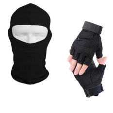 Ukuran XL (Hitam) 1 PC Balaclava Wajah Penuh Masker + 1 Pair Setengah Jari Sarung Tangan untuk Outdoor Olahraga Militer Taktis Perlindungan Windproof Matahari UV Blok Berburu Naik Bersepeda Sepeda Angkat Berat Tinju Wanita Pria