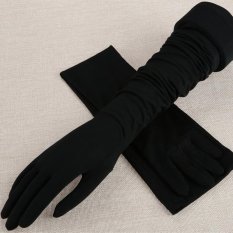 Wanita Katun Modal Panjang Jari Penuh UV Matahari Perlindungan Mengemudi Sarung Tangan Hitam-Intl