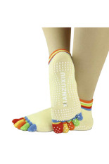 Womens 5-kaki Berwarna-warni Warni Yoga Gym Non Slip Pijat Kaki Kaus Kaki Penuh Grip Kuning