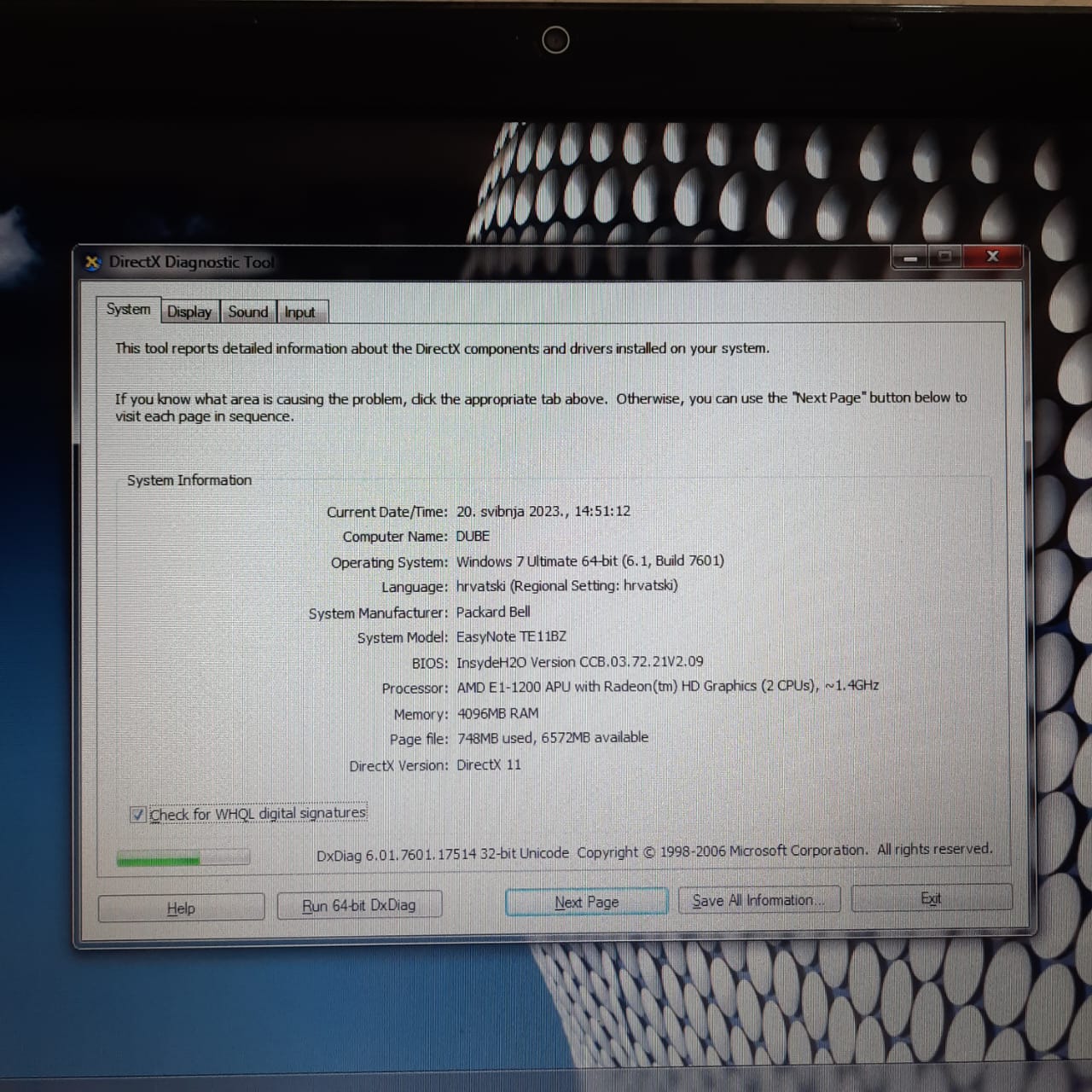 Laptop Acer Amd E1-1200 Ram 4Gb HDD 500Gb Amd Radeon HD 7310