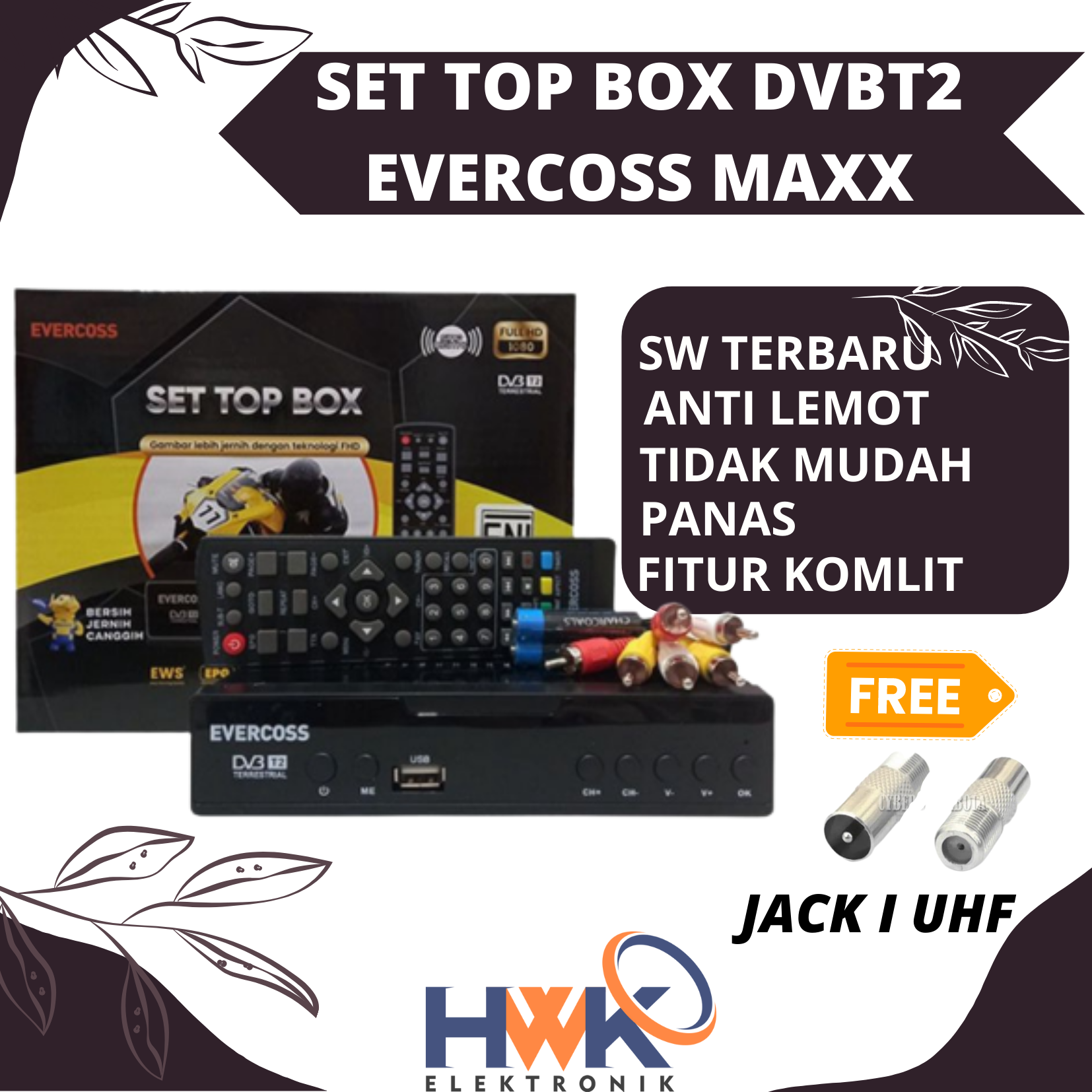 Receiver/set top box TV digital EVERCOSS HD Tanaka STB DVBT2 HD YOUTUBE