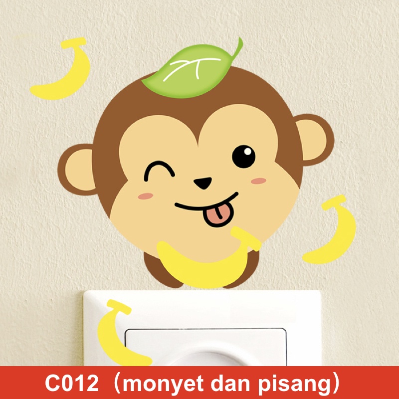 Stiker Saklar Lampu Unik Dan Lucu Motif Monyet Dan Pisang Wall Stiker