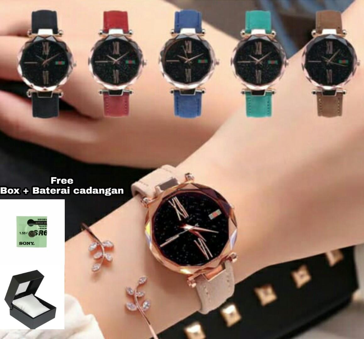 jaya shop jam tangan wanita kaca crystal quartz tali kulit fashion wanita-jam tangan korea-jam tangan model terbaru