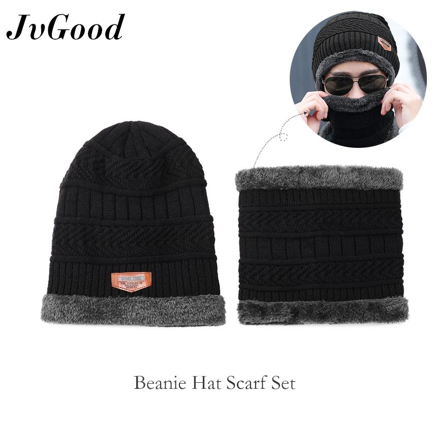 2Pcs Scarf Hat Set Women Winter Warm Neck Guard Fleece Lined Knitted Soft Caps
