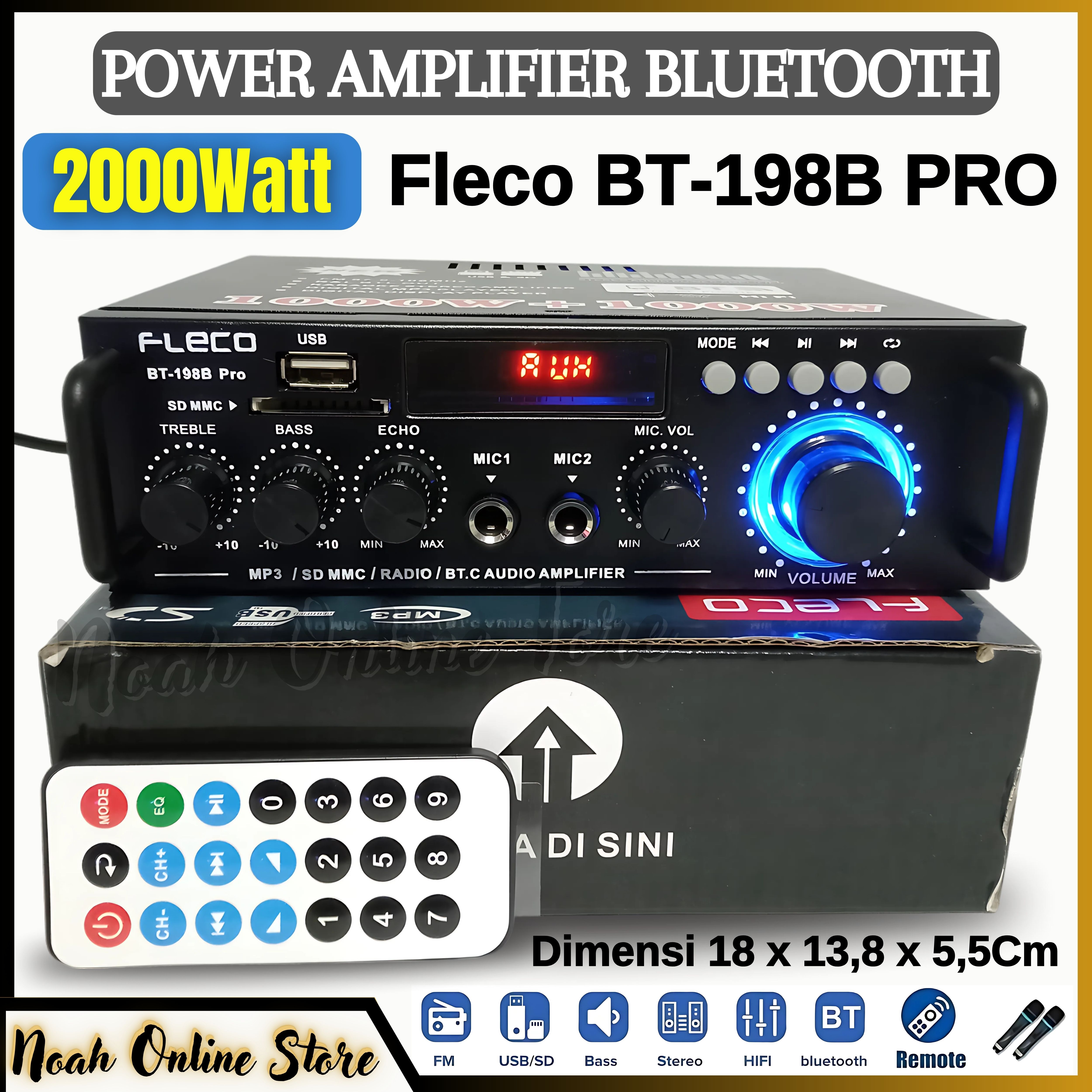POWER AMPLIFIER WIRELESS KARAOKE FLECO BT-198B/198A / 198b pro Amplifier Audio Stereo 2 Channel Bluetooth AMP FM USB SD / AMPLIFIER BLUETOOTH / AMPLIFIER KARAOKE WIRELESS / AMPLIFIER FLECO SUPER BASS / AMPLIFIER MOBIL ~NOS Harga 120,900 rupiah*Gratis Ongkir