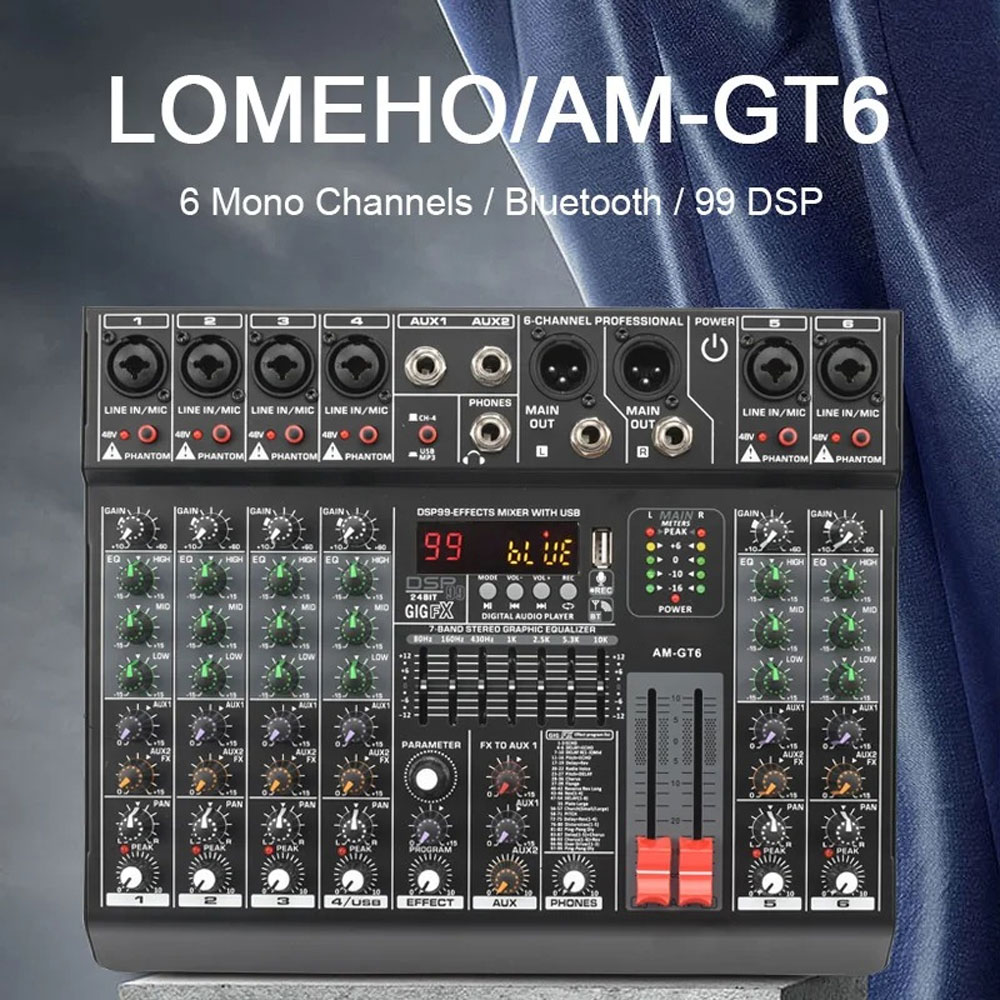 Mixer Audio Professional DSP 99 Effects Bluetooth USB 6 Channel ...