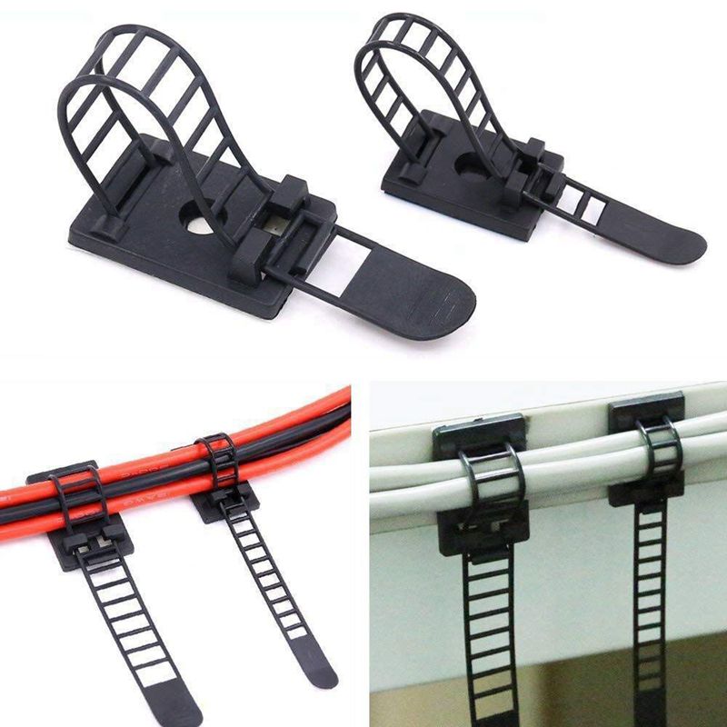 50Pcs 2 Sizes Adjustable SelfAdhesive Nylon Cable Straps Cable Ties