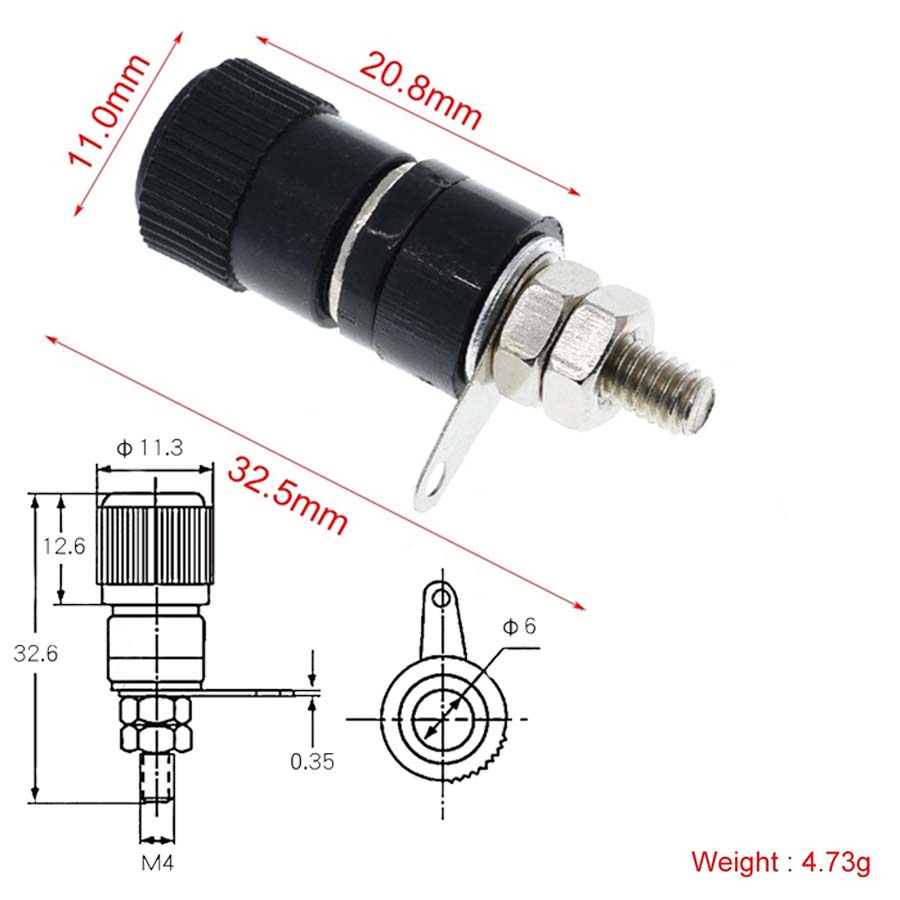 Connecteurs Bornes JS-910B - Lot De 20 (10 Rouges + 10 Noires) - Pour Câbles Audio, Haut-parleurs, 4 Mm