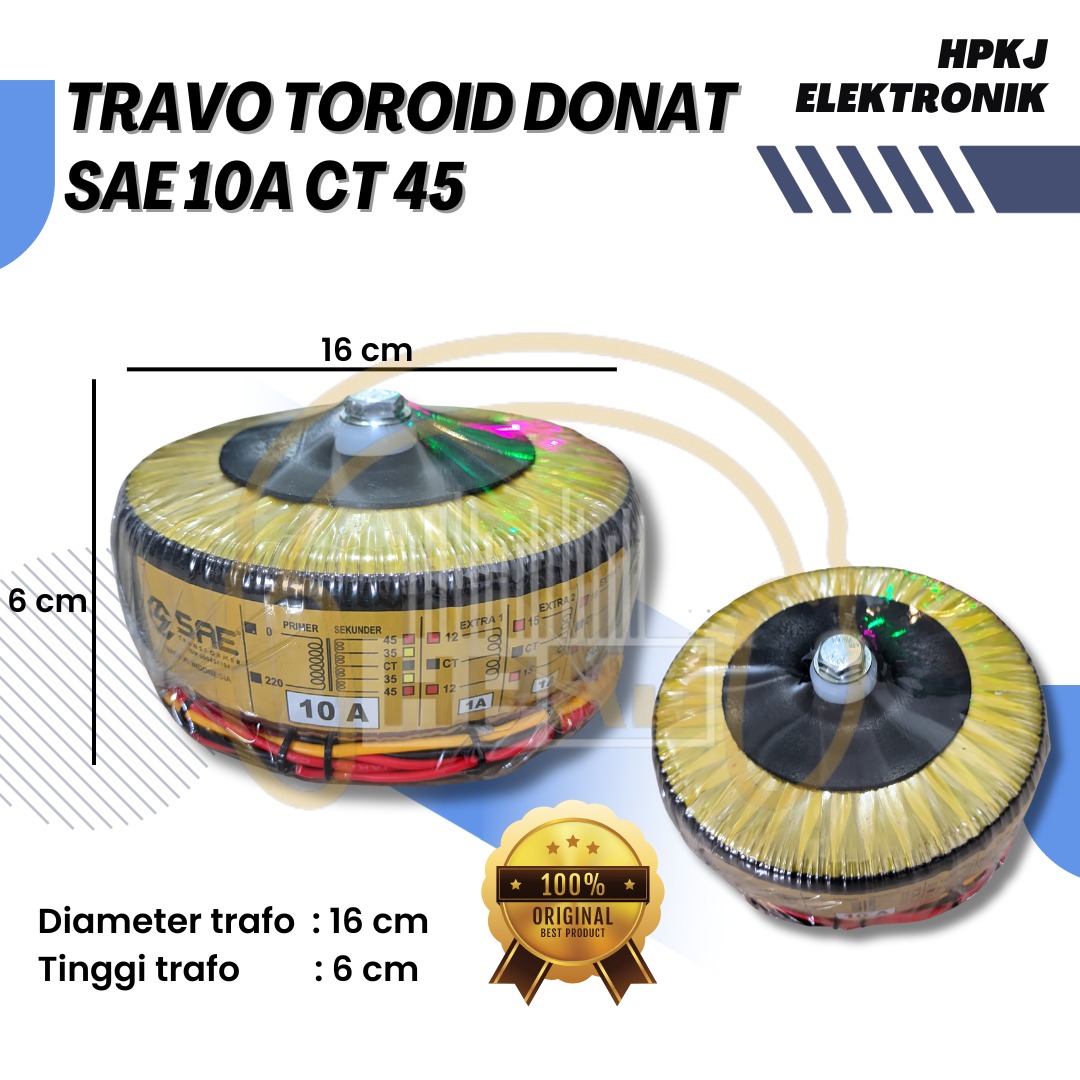 TRAVO TOROID SAE 10A CT 45V Trafo Donat Sae 10 Amper CT 45 Volt