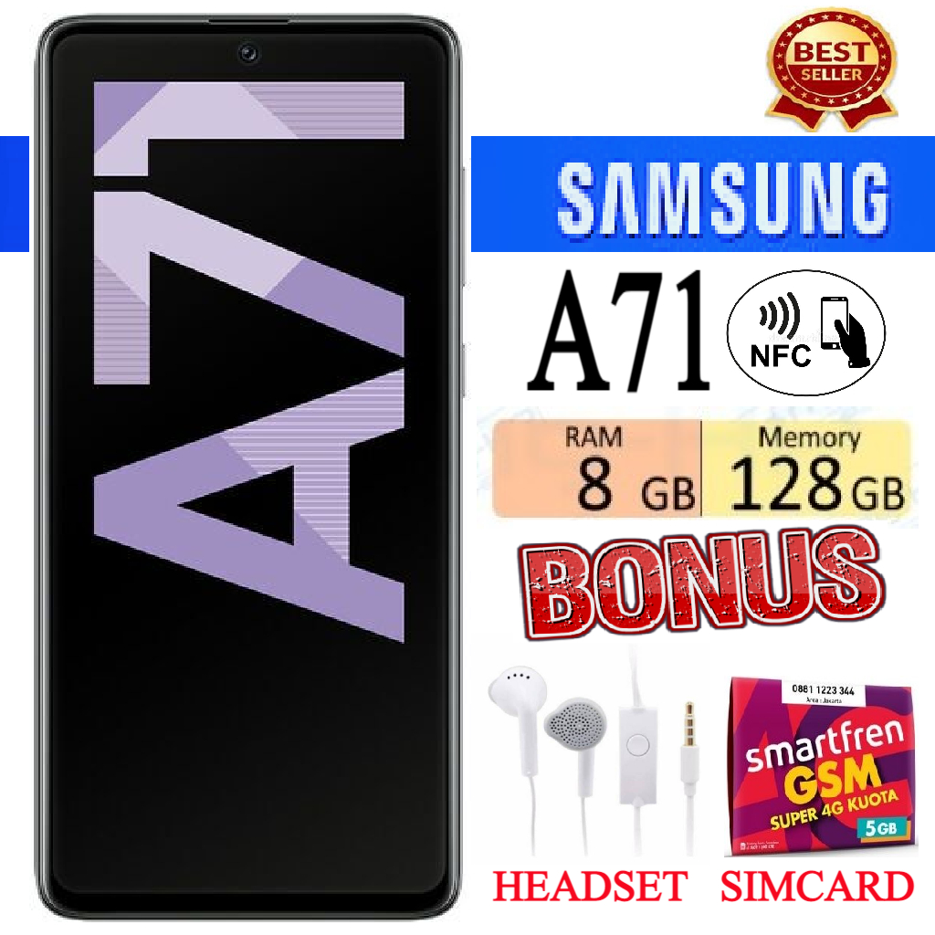 SAMSUNG GALAXY A71 RAM 8/128 GB FULLSET Bergaransi FREE SIMCARD