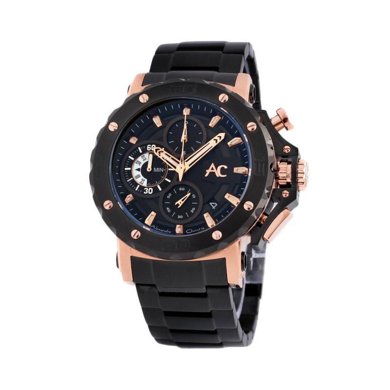 Alghani Watch Jam Tangan Pria Original Alexandre Christie AC 9205 MC BBRBA Chronograph Black Dial Stainless Steel