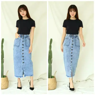 Kyoko Fashion Rok Jeans Joana Long Skirt Snow / Rok Panjang Wanita / Rok Wanita