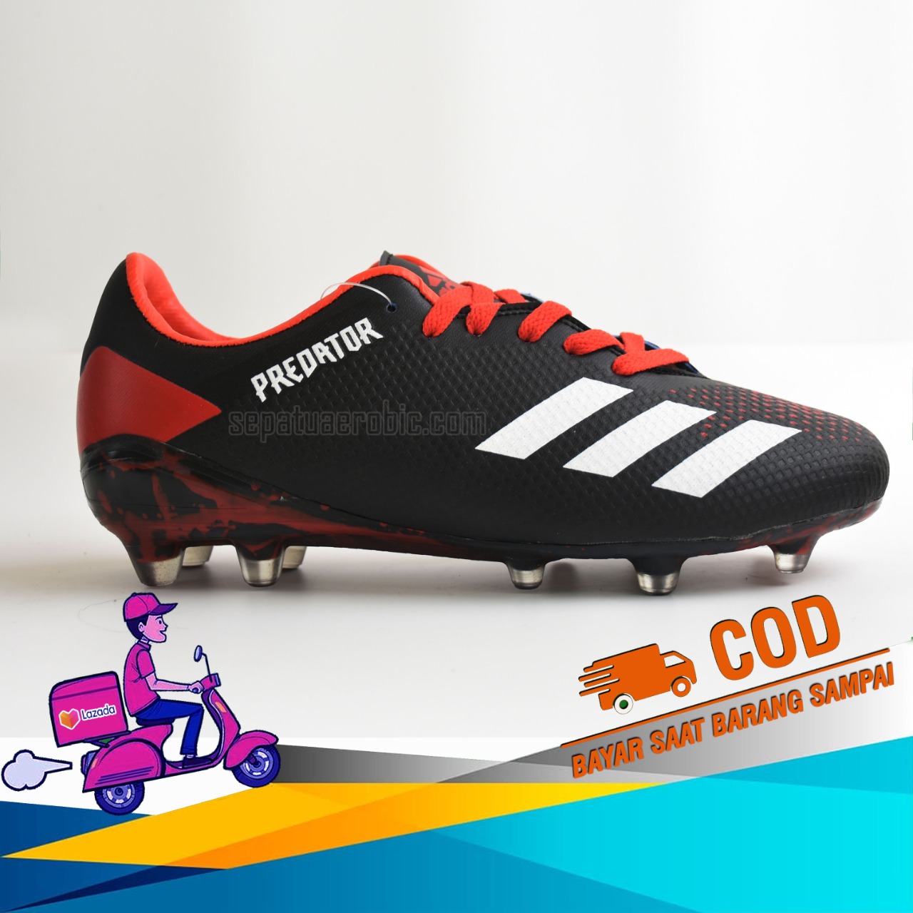 Sepatu Bola_Adidas_Predator Black Red Terbaru/Termurah