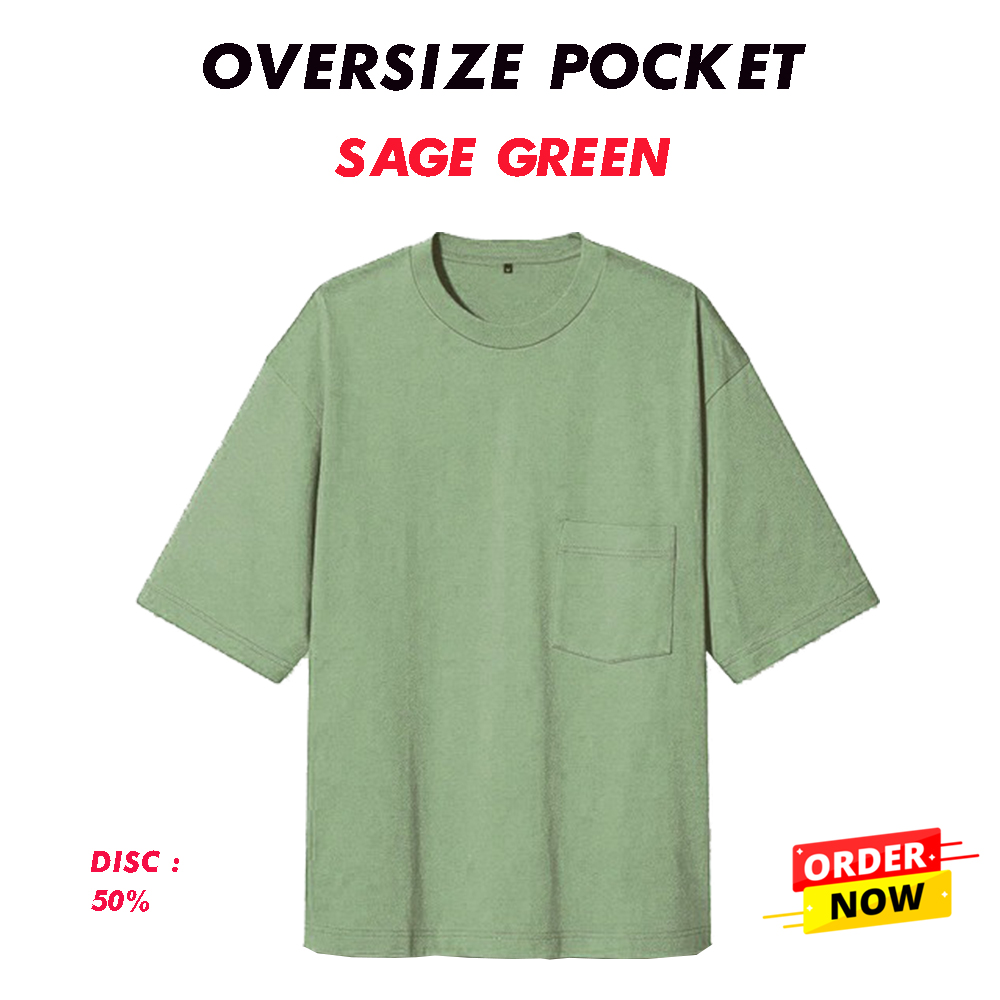 Kaos Oversize Saku Warna Sage Green Bahan Cotton Combed 24s | Lazada