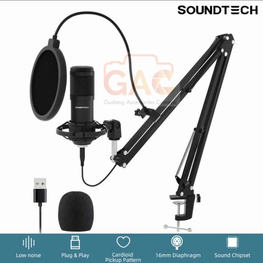 Microphone Condenser For Recording Streaming Podcast SOUNDTECH GUNTING
