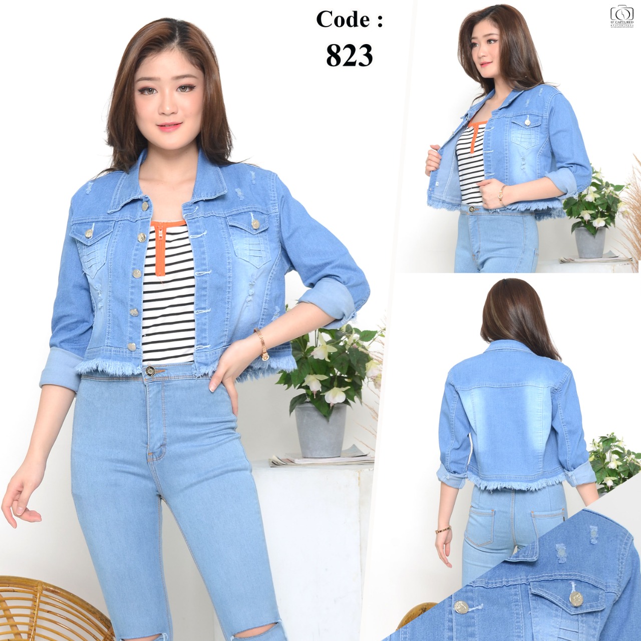 TM mode Jaket Jeans Crop Sobek Rawis / Jaket Jeans Crop Rumbai / Jaket ...
