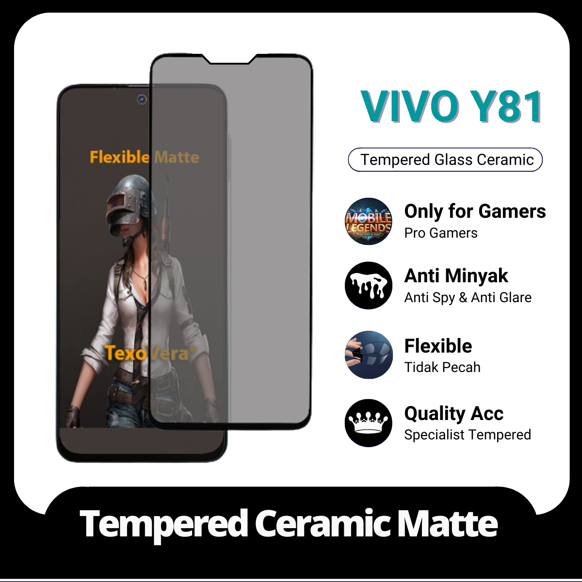 Tempered Glass Ceramic Matte Vivo Y81 Anti Gores Anti Spy Anti
