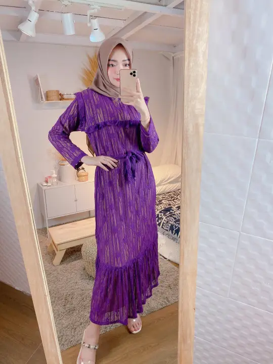 Baju Gamis Ibu Ibu Maxi Dress Muslimah Brokat Untuk Pesta Model Terbaru Gea Ungu Lazada Indonesia