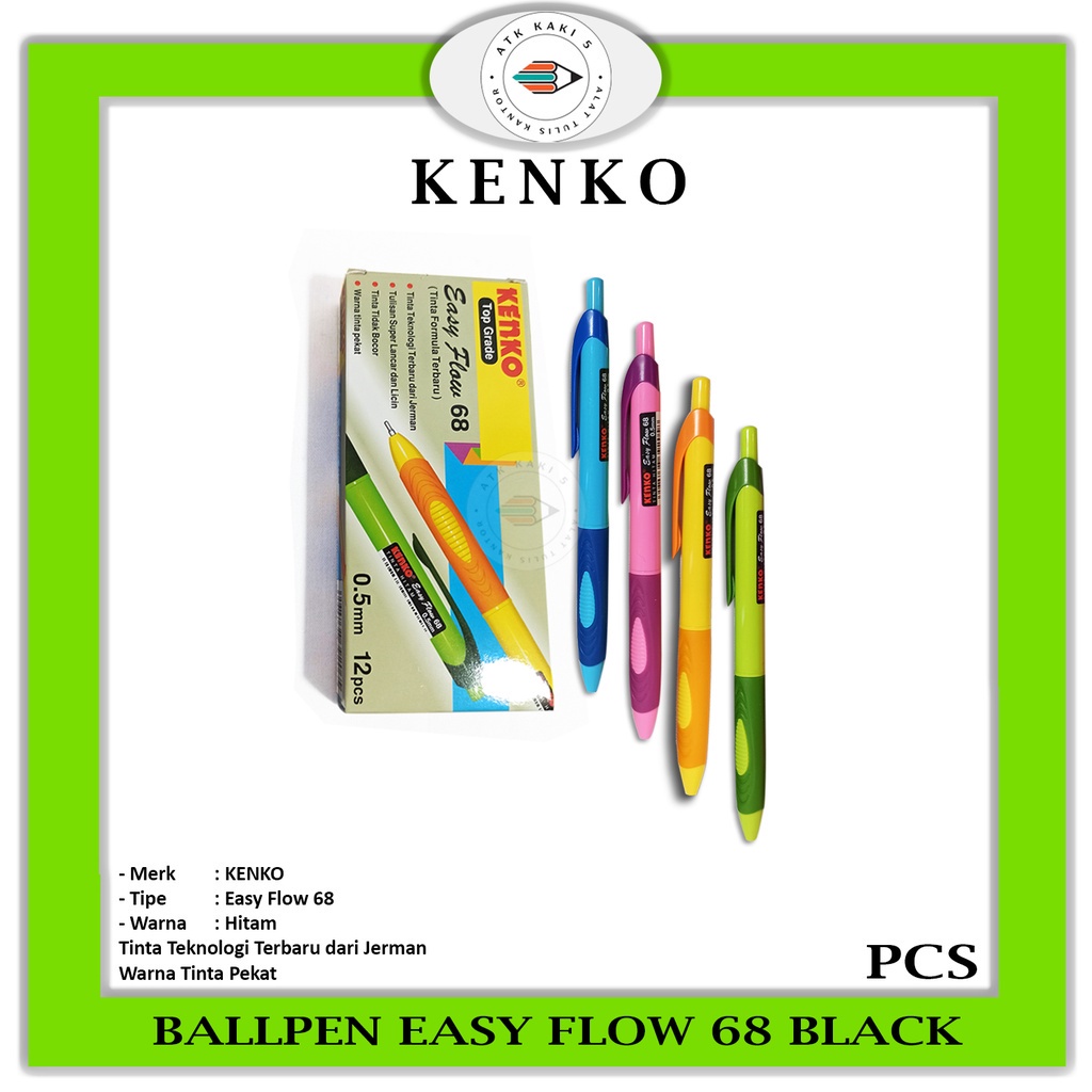 KENKO - Ballpen Easy Flow 68 Black - Pcs | Lazada Indonesia