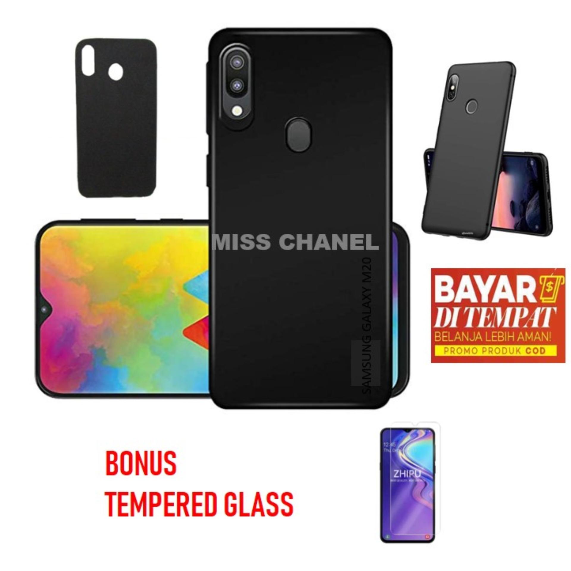 For SAMSUNG GALACY M20 Case Slim Blackmatte / Case Samsung Galaxy M20 Blackmatte TPU Anti Slip / Case Samsung Galaxy M20 - Full Hitam Bonus Tempered Glass