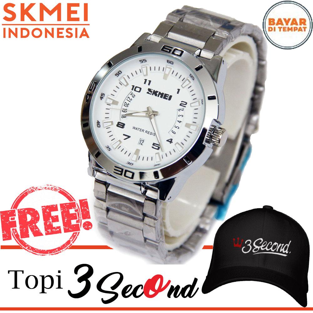 SKMEI Original Black Steel jam tangan Pria Original Stainless Steel SK001 Rantai - Water Resistant -Silver - Asli dan Bergaransi Bonus Topi 3Second/Ripcrl Denim Bordir Premium Quality