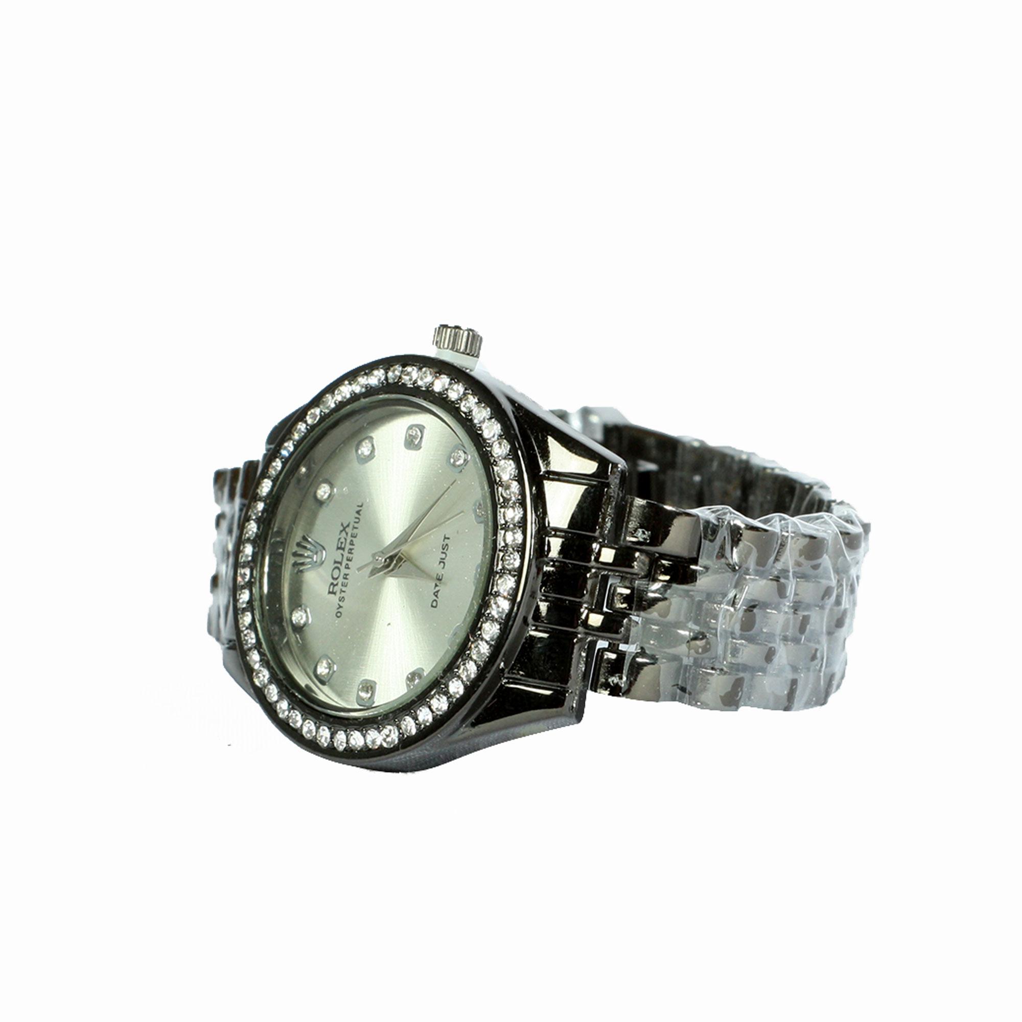 JAM TANGAN WANITA ROLEX KRISTAL KREPYAK HITAM POLOS