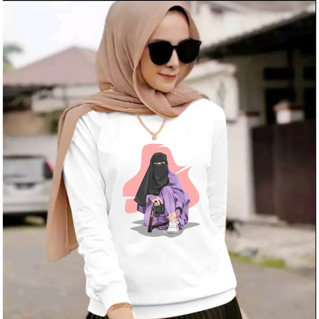 Baju Hijab Camera // Baju Kaos Hijab Remaja Cewek Terkini / Baju Hijab