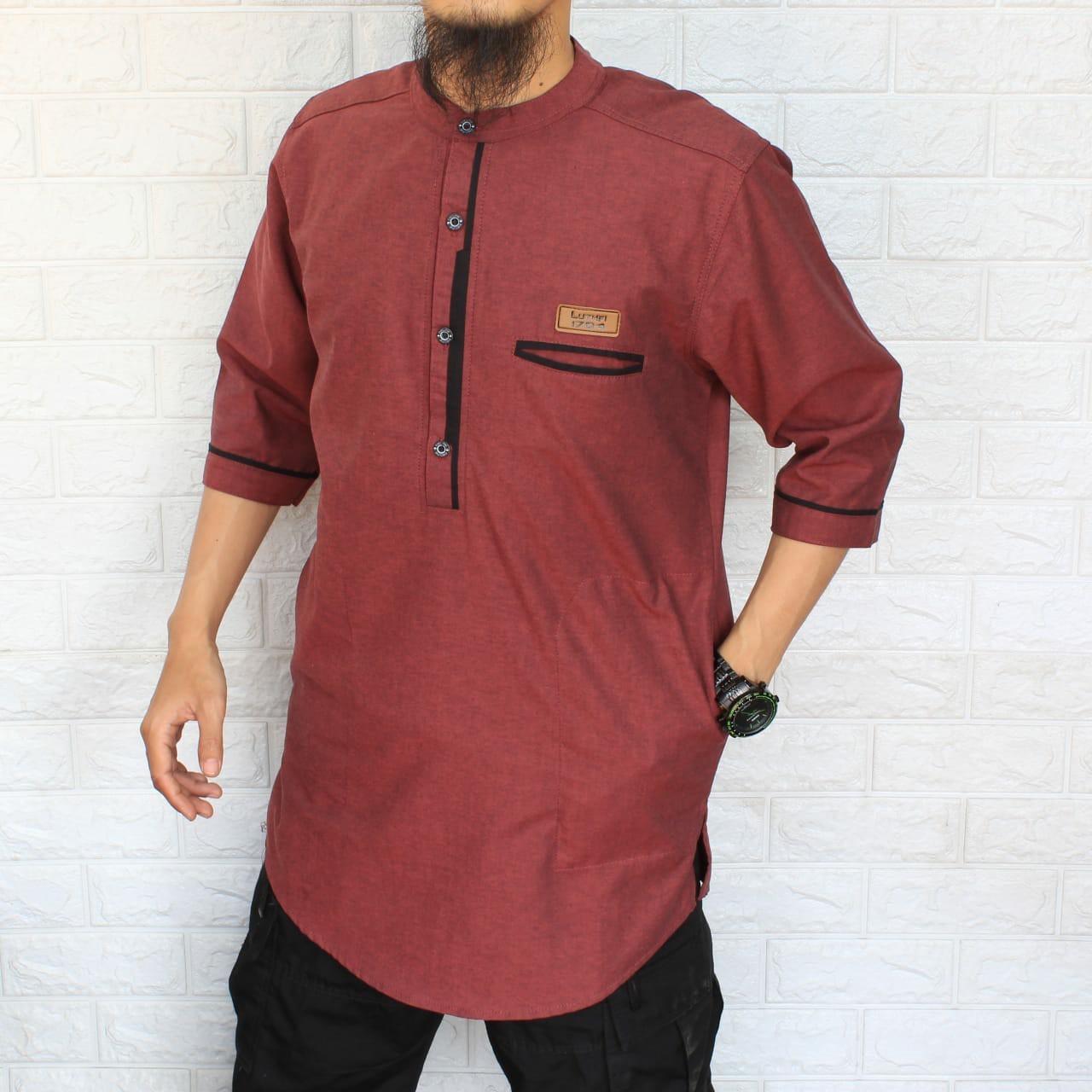 Baju Koko Qurta Pakistan Pria Luthfi Semi Tiga Perempat Terbaru Bahan Tebal Berkualitas