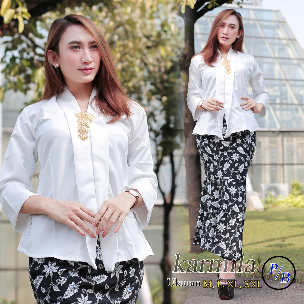 kebaya modern setelan kebaya kutubaru floy balotelly set baju batik wanita set rok duyung lili silver - putih