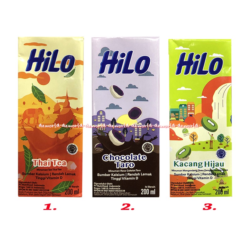 Hilo Kacang Hijau Thai Tea Choco Taro 200ml Minuman Susu UHT Siap Minum