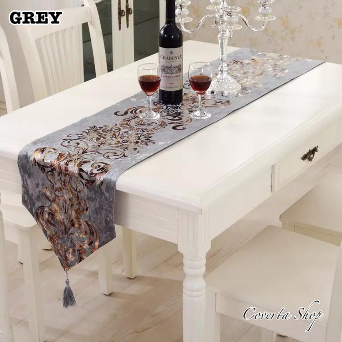 Table Runner Bed Runner Taplak Panjang Luxury Grey 33X210Cm