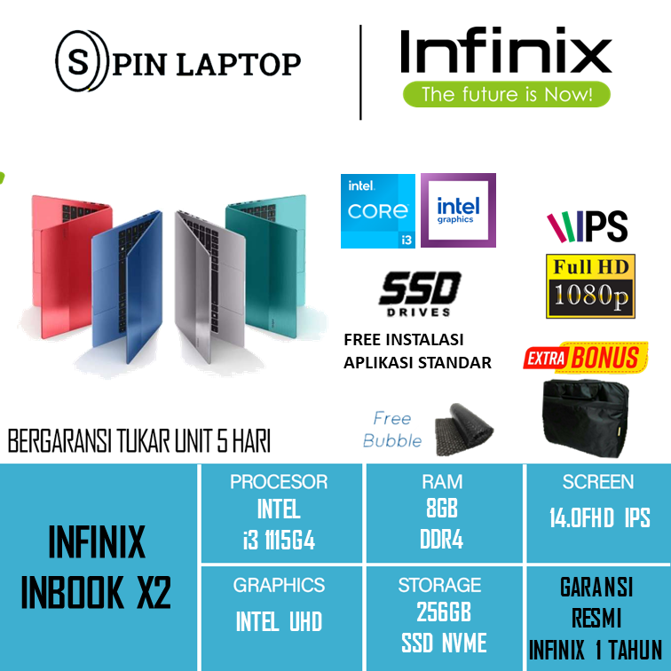 Multiutasking Mini Windows Infinix LAPTOP INFINIX INBOOK X2 - INTEL CORE i3 1115G4 8GB 256GB WINDOWS 11 14 ...