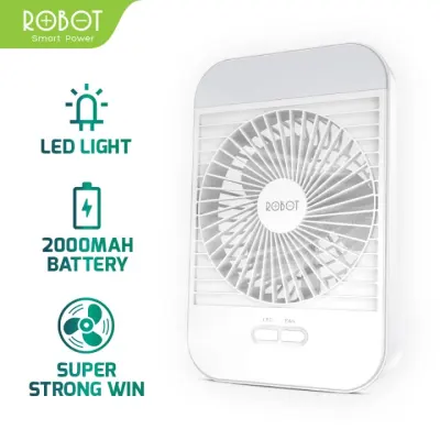 ROBOT RT-BF14 2000mAh 5 inch Portable USB Rechargeable LED Illuminated Desktop Fan White Original
