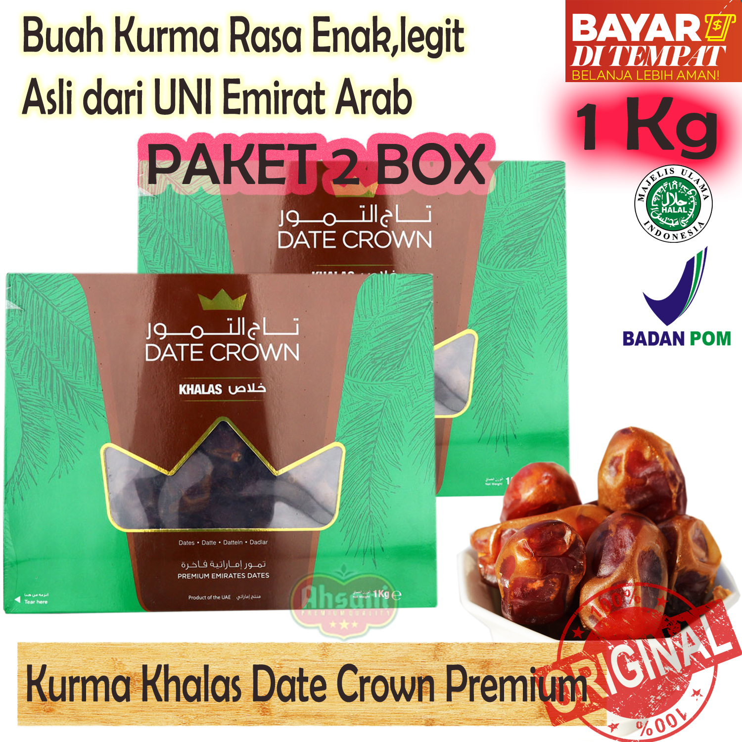 [ Paket 2 Box ] Kurma Date Crown Kurma Khalas Rasa Enak Banyak Disuka