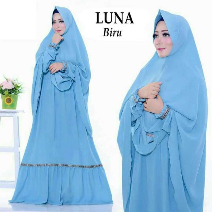 BUSANA GAMIS POLOS SYARI KERUT BAWAH LIST TENGAH REMPEL TANGAN JUMBO BUSUI PLUS BERGO JUMBO POLOS SYARI READY BAJU BUSANA MUSLIM GAMIS LUNA SYARI NAVY BERGO ANTEM