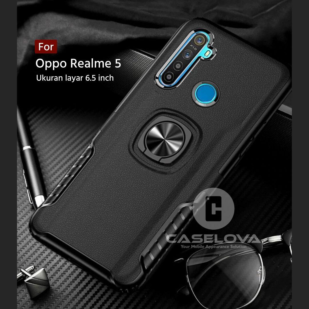 Caselova Case Oppo Realme 5 ( 6.5 inch ) Hardcase Ring Carbon Thunder - Hitam