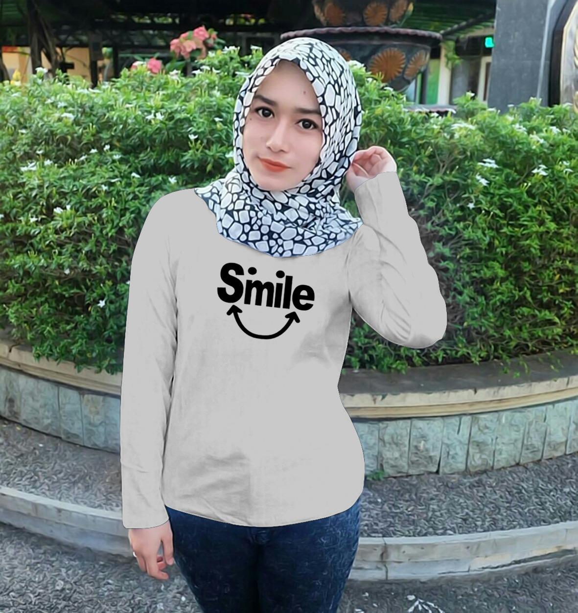 Chello Tshirt wanita cantik LENGAN PANJANG SMILE T-shirt Distro Wanita / Baju Atasan Kaos Cewek / Tumblr Tee Cewek / Kaos Wanita Murah / kaos tumbrl / Baju Wanita Murah / Kaos Lengan Pendek / Kaos Oblong