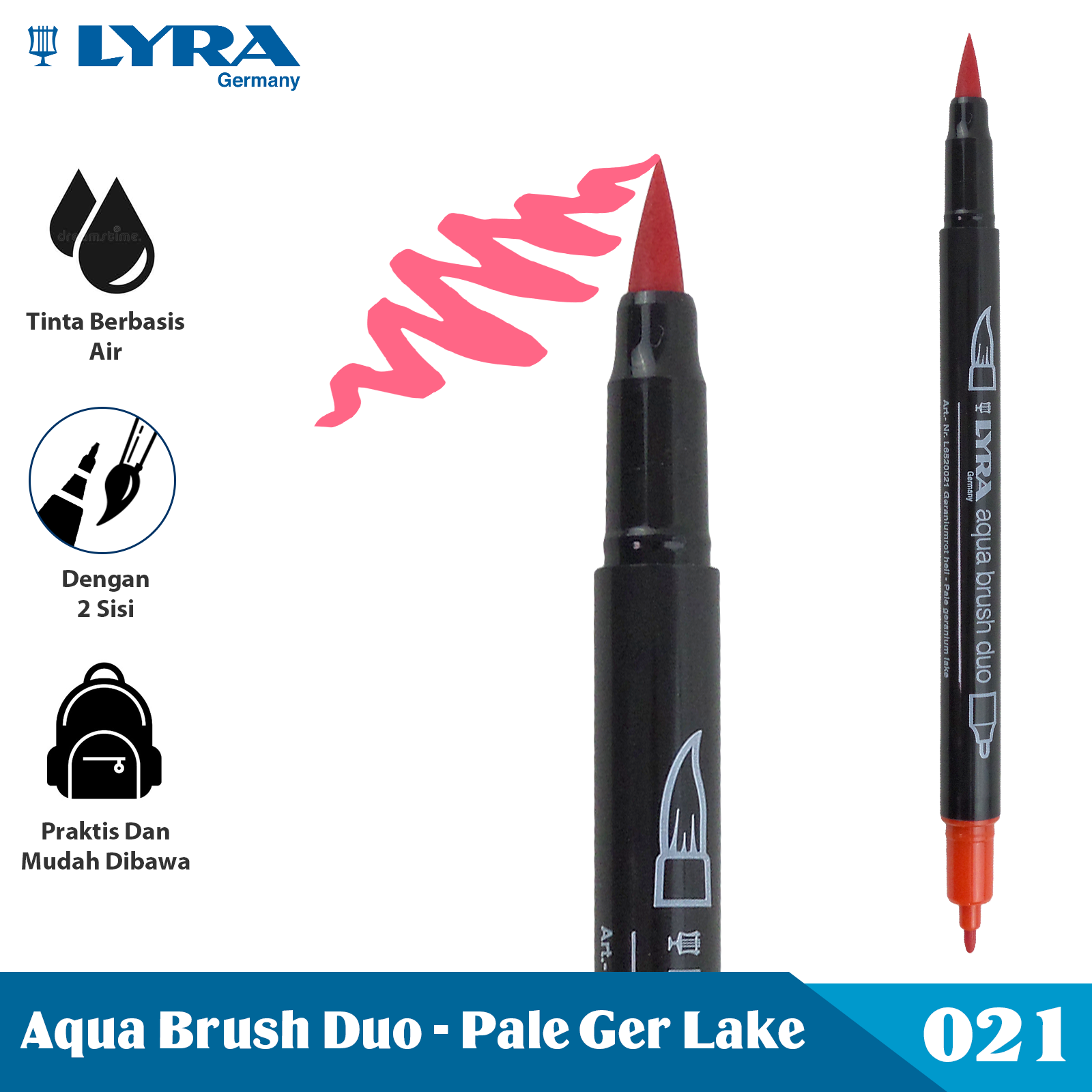 Marker double tip brush Red Geranium. Aqua Brush Duo, Lyra