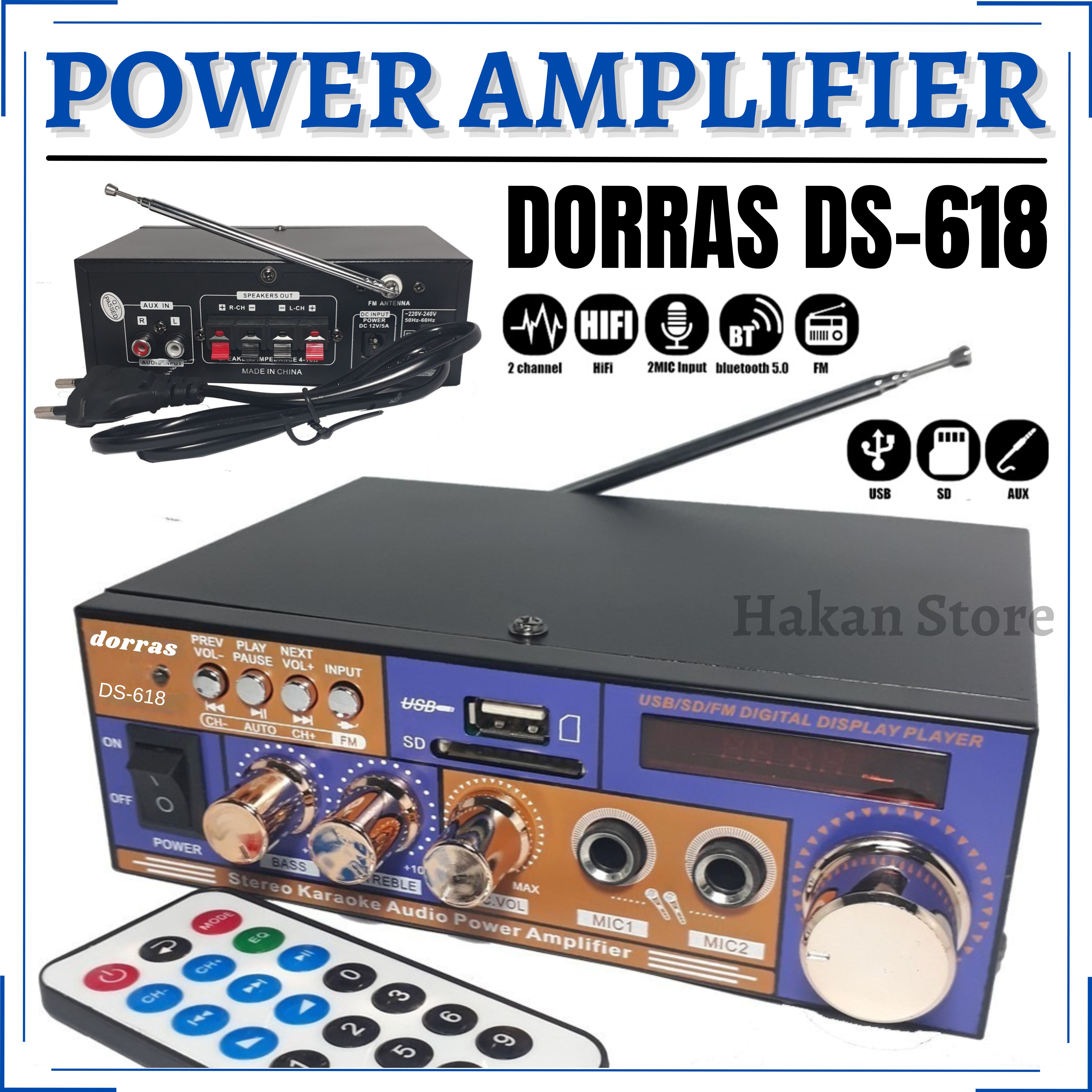 Ampli Dorras DS618 Power Amplifier AC DC Bluetooth USB FM SD Mp3