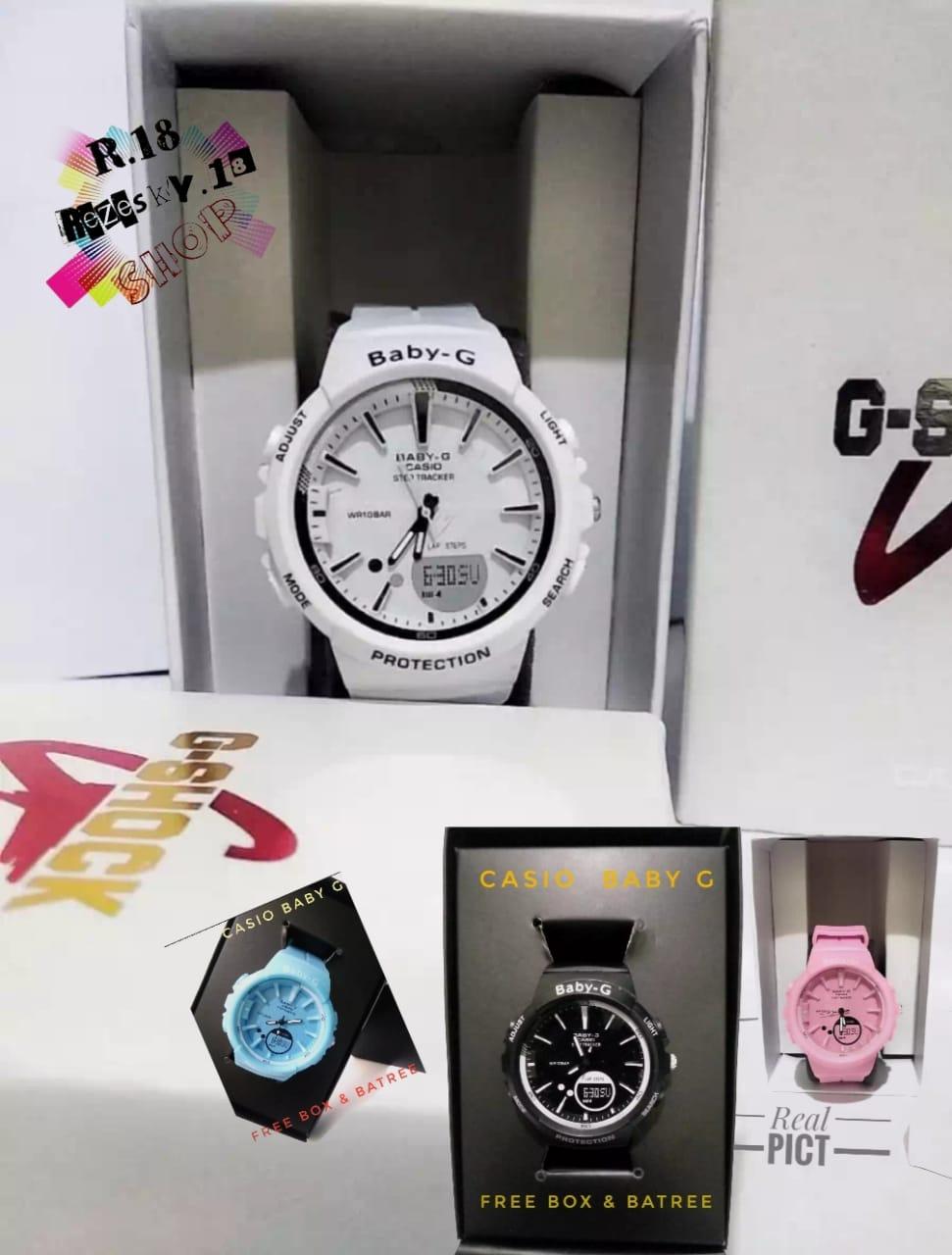 FASHION CASUAL WANITA JAM TANGAN BABY G BABYG STRAP RUBBER FULL WHITE PUTIH DUALTIME / free Box & batrai cadangan