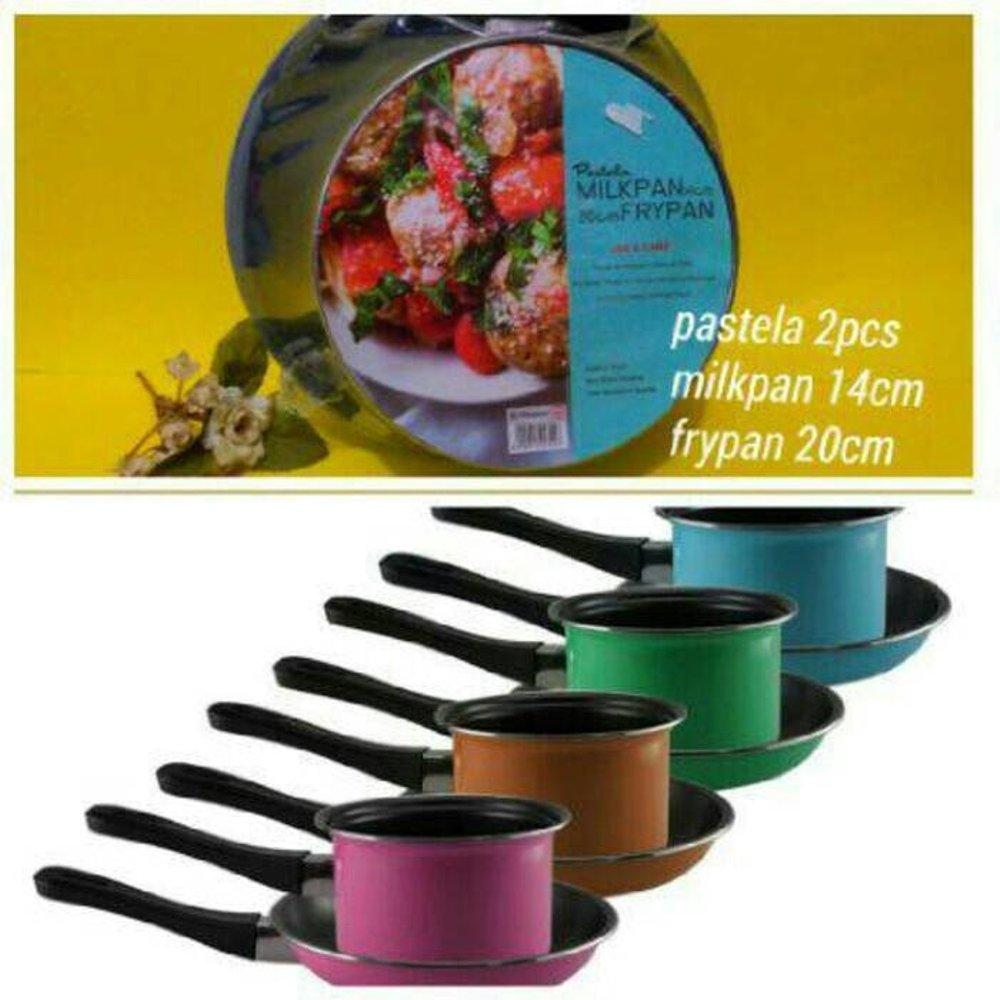 Maspion Pastela Set Panci Susu / Milk Pan 14 cm + Frypan 20 cm Wajan Penggorengan Teflon Anti Lengket - Random