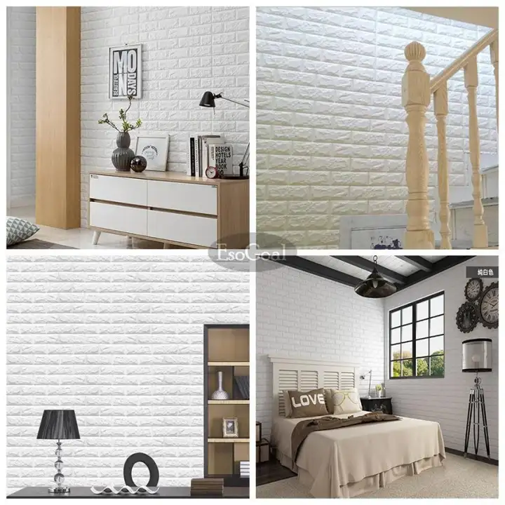 Esogoal 4 Pcs Set Wallpaper Stiker Dinding 3d Wall Stickers 70x77 Cm Pe Foam Home Decor Wallpaper Safety Diy Wall Decor Brick Living Room Kids Bedroom