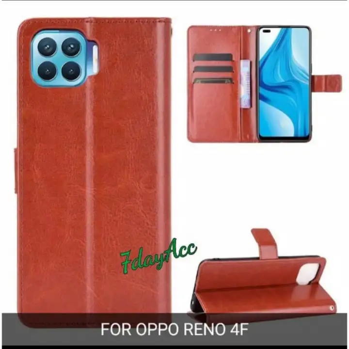 Flip Case Oppo Reno 4f Wallet Kulit Cover Dompet Reno 4f Lazada Indonesia