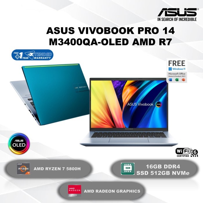 Asus Vivobook Pro 14x M3400qa Ryzen 7 5800h 16gb 512ssd W11 Ohs 14oled Lazada Indonesia 2620